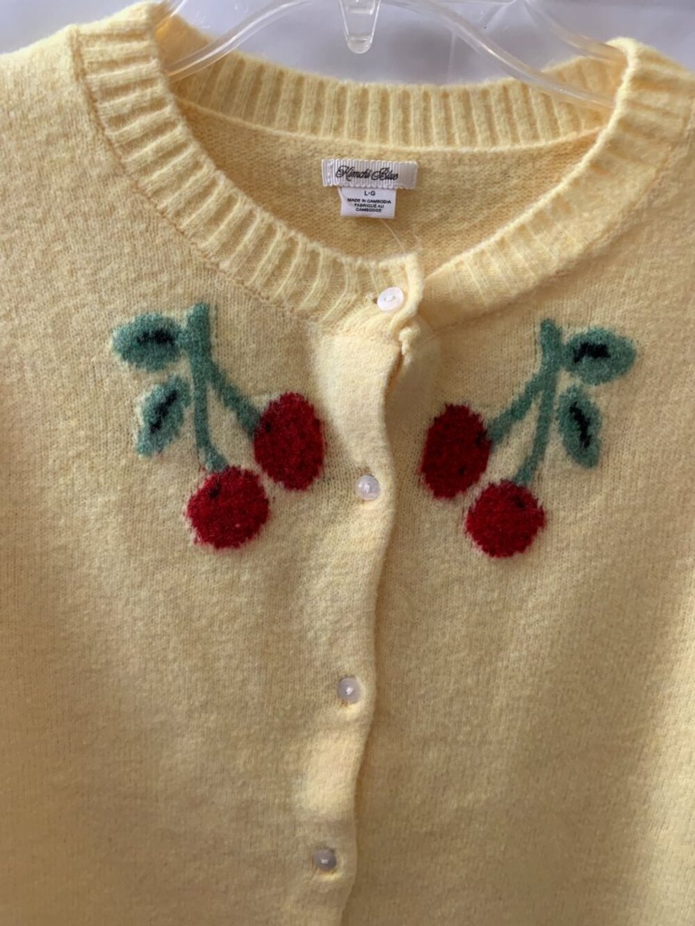 KIMCHI BLUE x URBAN OUTFITTERS Cherry Knit Sweater Top in Yellow Sz LARGE - Picture 2 of 5
